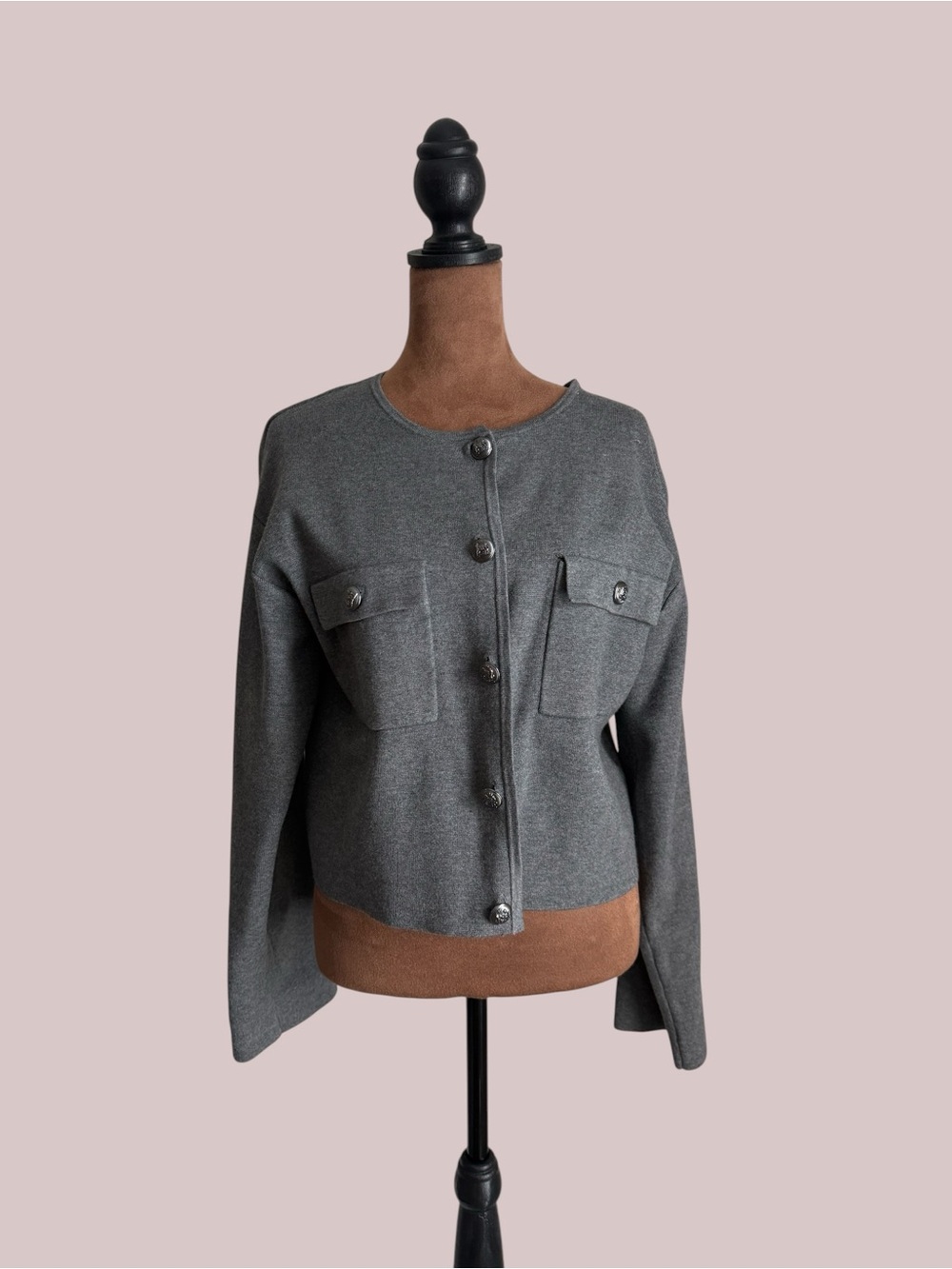 H&M Gray Button-Front Cropped  Cardigan Jacket - Sz S